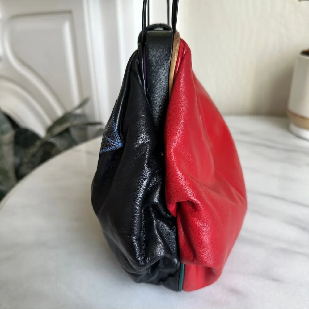 VINTAGE • 80s Jewel Tone Leather Crossbody Bag Punk Bohemian Boho Weird Girl - Picture 6 of 16